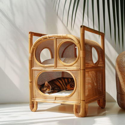 Cat climbing frame, scratch-resistant rattan cat house, closed double-layer cat bed, cat bed, red wall - Image 6