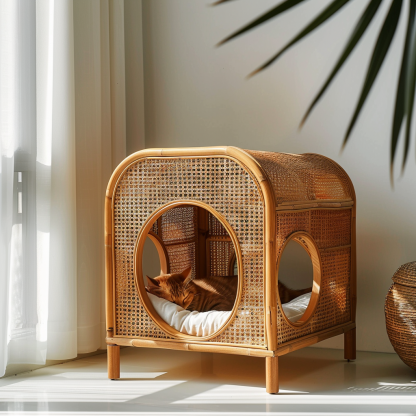 Double-layer cat bed, solid wood cat bed, all-season, semi-enclosed rattan cat bed, home cat, villa cat, cat house cat house - Image 8