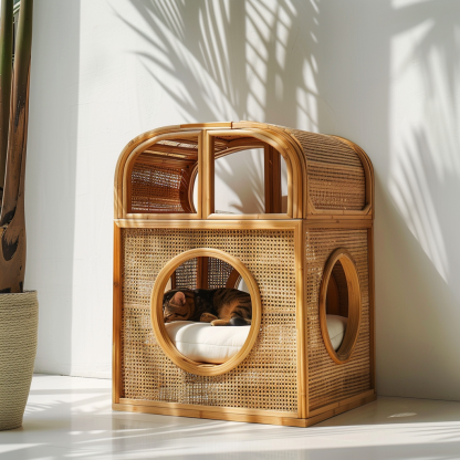 Rattan pet tent, all-season cat bed, cat cage, summer pet bed, semi-enclosed indoor cat house, cat house - Image 9