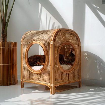 Double-layer cat bed, solid wood cat bed, all-season, semi-enclosed rattan cat bed, home cat, villa cat, cat house cat house - Image 5