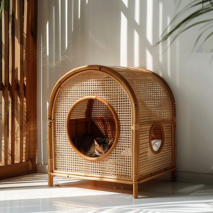 Cat climbing frame, scratch-resistant rattan cat house, closed double-layer cat bed, cat bed, red wall - Image 7