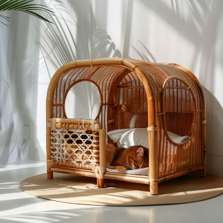 Double-layer cat bed, solid wood cat bed, all-season, semi-enclosed rattan cat bed, home cat, villa cat, cat house cat house