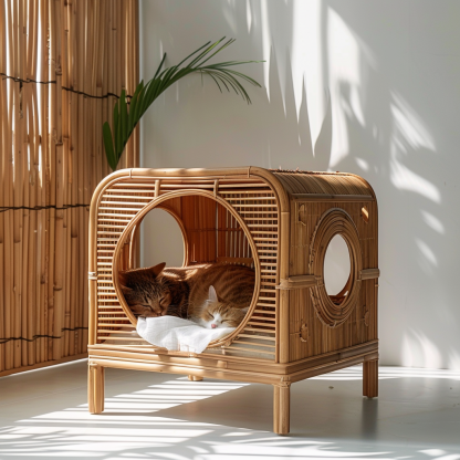 Cat climbing frame, scratch-resistant rattan cat house, closed double-layer cat bed, cat bed, red wall - Image 7