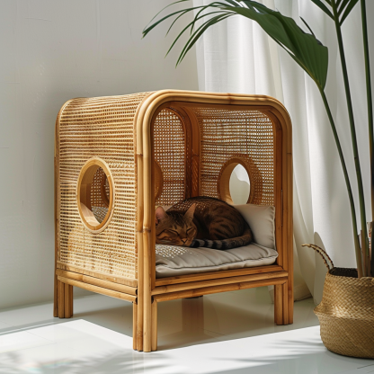 Double-layer cat bed, solid wood cat bed, all-season, semi-enclosed rattan cat bed, home cat, villa cat, cat house cat house - Image 10