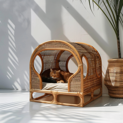 Double-layer cat bed, solid wood cat bed, all-season, semi-enclosed rattan cat bed, home cat, villa cat, cat house cat house - Image 8