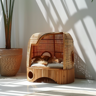 Cat climbing frame, scratch-resistant rattan cat house, closed double-layer cat bed, cat bed, red wall