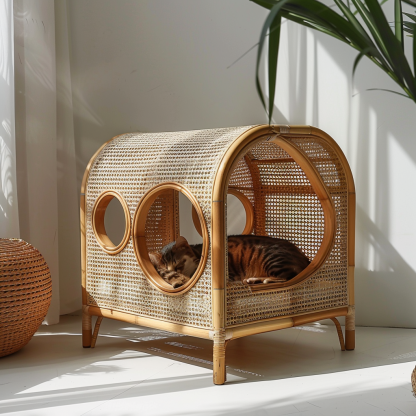 Double-layer cat bed, solid wood cat bed, all-season, semi-enclosed rattan cat bed, home cat, villa cat, cat house cat house - Image 10