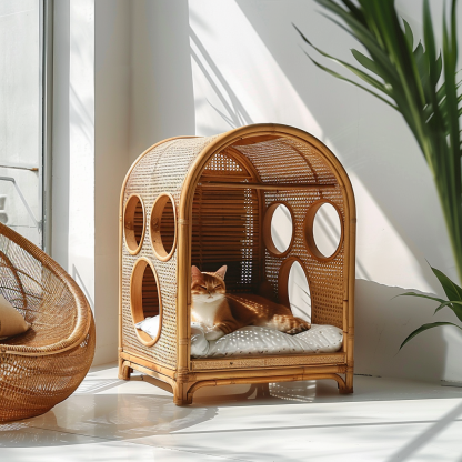 Double-layer cat bed, solid wood cat bed, all-season, semi-enclosed rattan cat bed, home cat, villa cat, cat house cat house - Image 11