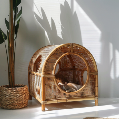 Cat climbing frame, scratch-resistant rattan cat house, closed double-layer cat bed, cat bed, red wall - Image 8