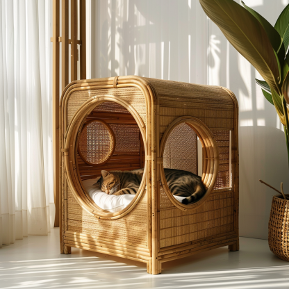 Cat climbing frame, scratch-resistant rattan cat house, closed double-layer cat bed, cat bed, red wall - Image 11