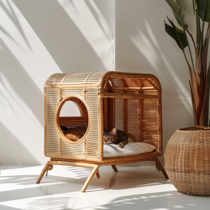 Cat climbing frame, scratch-resistant rattan cat house, closed double-layer cat bed, cat bed, red wall - Image 9