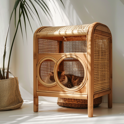 Cat climbing frame, scratch-resistant rattan cat house, closed double-layer cat bed, cat bed, red wall - Image 10