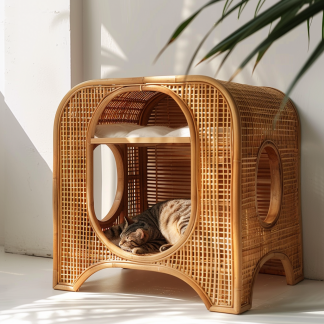 Rattan cat bed, all-season, closed cat bed, cat cage, cat villa, double-layer cat bed, warm cat bed in autumn and winter, cat