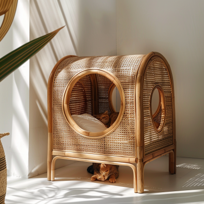 Rattan cat bed, all-season, closed cat bed, cat cage, cat villa, double-layer cat bed, warm cat bed in autumn and winter, cat - Image 8