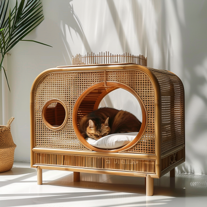 The all-season rattan cat house, semi-enclosed rattan cat house, home cat house, villa cat house, can be used all year round - Image 2