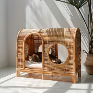 Cat climbing frame, scratch-resistant rattan cat house, closed double-layer cat bed, cat bed, red wall