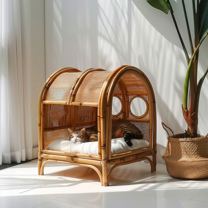Cat climbing frame, scratch-resistant rattan cat house, closed double-layer cat bed, cat bed, red wall - Image 4