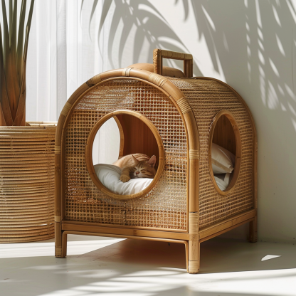 Double-layer cat bed, solid wood cat bed, all-season, semi-enclosed rattan cat bed, home cat, villa cat, cat house cat house - Image 8