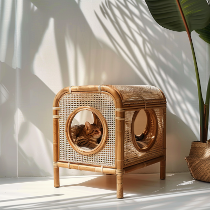 Rattan cat bed, all-season, closed cat bed, cat cage, cat villa, double-layer cat bed, warm cat bed in autumn and winter, cat - Image 2