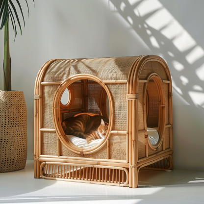 Cat climbing frame, scratch-resistant rattan cat house, closed double-layer cat bed, cat bed, red wall - Image 4