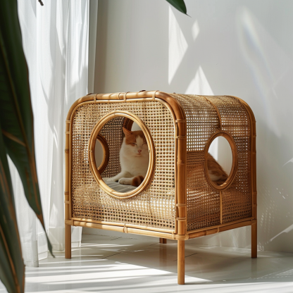 Cat climbing frame, scratch-resistant rattan cat house, closed double-layer cat bed, cat bed, red wall - Image 2