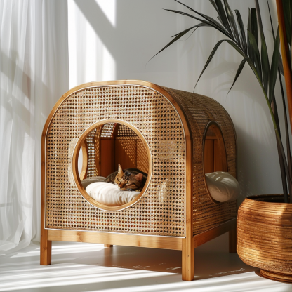 Rattan pet tent, all-season cat bed, cat cage, summer pet bed, semi-enclosed indoor cat house, cat house - Image 10