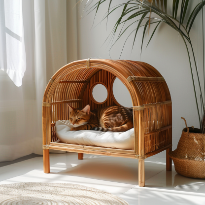 Double-layer cat bed, solid wood cat bed, all-season, semi-enclosed rattan cat bed, home cat, villa cat, cat house cat house - Image 9