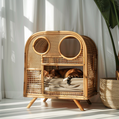 Cat climbing frame, scratch-resistant rattan cat house, closed double-layer cat bed, cat bed, red wall - Image 3