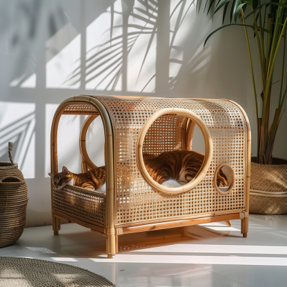 Double-layer cat bed, solid wood cat bed, all-season, semi-enclosed rattan cat bed, home cat, villa cat, cat house cat house - Image 7