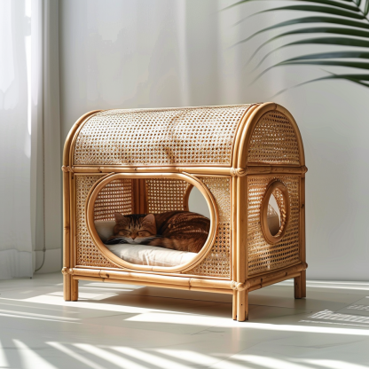 Double-layer cat bed, solid wood cat bed, all-season, semi-enclosed rattan cat bed, home cat, villa cat, cat house cat house - Image 6