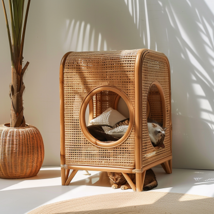 Double-layer cat bed, solid wood cat bed, all-season, semi-enclosed rattan cat bed, home cat, villa cat, cat house cat house - Image 10