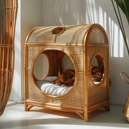 The all-season rattan cat house, semi-enclosed rattan cat house, home cat house, villa cat house, can be used all year round - Image 9