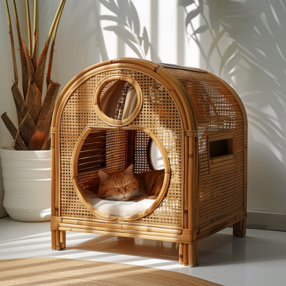 Double-layer cat bed, solid wood cat bed, all-season, semi-enclosed rattan cat bed, home cat, villa cat, cat house cat house - Image 8