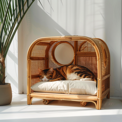 Double-layer cat bed, solid wood cat bed, all-season, semi-enclosed rattan cat bed, home cat, villa cat, cat house cat house - Image 7