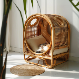 Double-layer cat bed, solid wood cat bed, all-season, semi-enclosed rattan cat bed, home cat, villa cat, cat house cat house