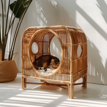 Cat climbing frame, scratch-resistant rattan cat house, closed double-layer cat bed, cat bed, red wall - Image 3