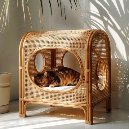 Cat climbing frame, scratch-resistant rattan cat house, closed double-layer cat bed, cat bed, red wall - Image 8
