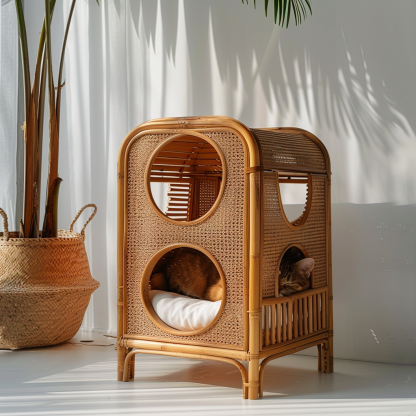 The all-season rattan cat house, semi-enclosed rattan cat house, home cat house, villa cat house, can be used all year round - Image 9