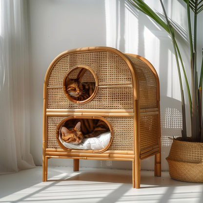 Cat climbing frame, scratch-resistant rattan cat house, closed double-layer cat bed, cat bed, red wall - Image 9