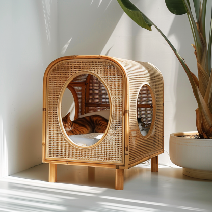 Rattan pet tent, all-season cat bed, cat cage, summer pet bed, semi-enclosed indoor cat house, cat house - Image 8