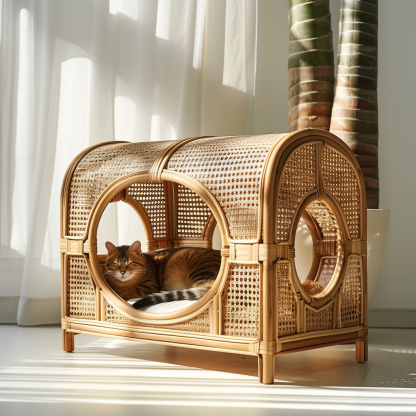 Cat climbing frame, scratch-resistant rattan cat house, closed double-layer cat bed, cat bed, red wall - Image 5