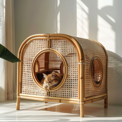 Double-layer cat bed, solid wood cat bed, all-season, semi-enclosed rattan cat bed, home cat, villa cat, cat house cat house - Image 7