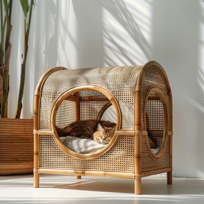 Double-layer cat bed, solid wood cat bed, all-season, semi-enclosed rattan cat bed, home cat, villa cat, cat house cat house - Image 6