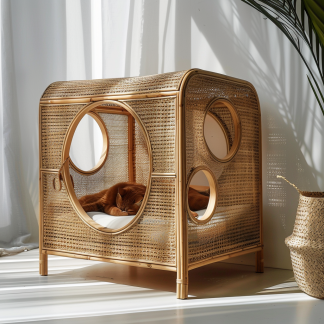 Cat climbing frame, scratch-resistant rattan cat house, closed double-layer cat bed, cat bed, red wall