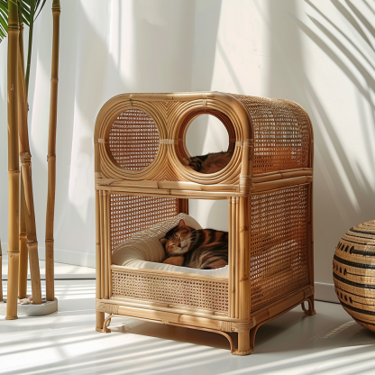 Cat climbing frame, scratch-resistant rattan cat house, closed double-layer cat bed, cat bed, red wall - Image 5