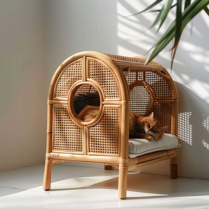 Double-layer cat bed, solid wood cat bed, all-season, semi-enclosed rattan cat bed, home cat, villa cat, cat house cat house - Image 8