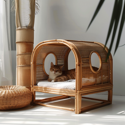 Rattan cat bed, all-season, closed cat bed, cat cage, cat villa, double-layer cat bed, warm cat bed in autumn and winter, cat - Image 10