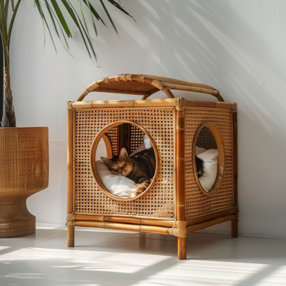 Double-layer cat bed, solid wood cat bed, all-season, semi-enclosed rattan cat bed, home cat, villa cat, cat house cat house - Image 7