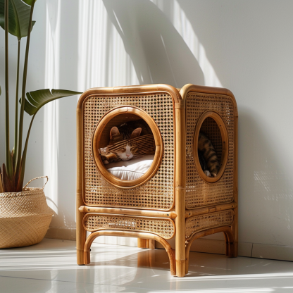 Cat climbing frame, scratch-resistant rattan cat house, closed double-layer cat bed, cat bed, red wall - Image 10