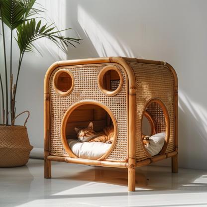 Cat climbing frame, scratch-resistant rattan cat house, closed double-layer cat bed, cat bed, red wall - Image 9